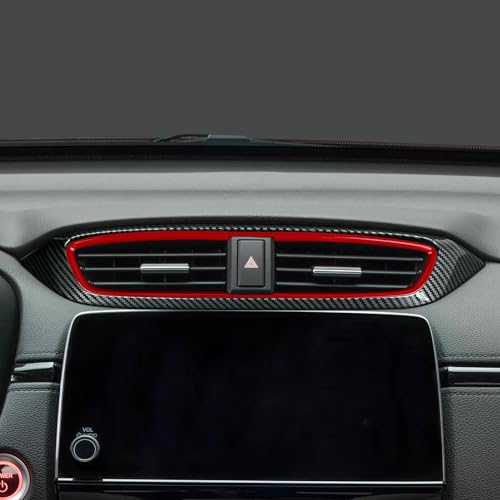 Center Air Vent Outlet Decal for Honda CR-V 2017 2018 2019 2020 2021 2022 Accessories CRV ABS Carbon Fiber Stickers - color: Center Air Vent Outlet, Black Red
