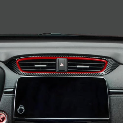 Center Air Vent Outlet Decal for Honda CR-V 2017 2018 2019 2020 2021 2022 Accessories CRV ABS Carbon Fiber Stickers - color: Center Air Vent Outlet, Black Red