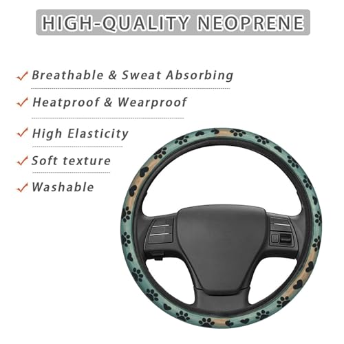 Green Brown Wooden Dog Paw Steering Wheel Cover for Women Men, Non-Slip Steering Wheel Protector Car Wheel Covers, Universal 15 Inch Fit for Auto, Suvs, Truck - color: Green Brown Wooden Dog Paw