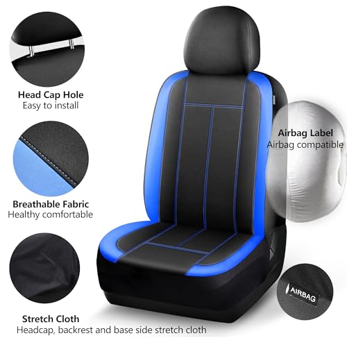 HChengkikz Car Seat Covers Full Set, Waterproof Neoprene Car seat Covers, Airbag Compatible, Universal Fit Automotive Seat Covers for Most Cars, Trucks, SUVs (Black + Blue) - color: N816 Black Blue, size: Full Set