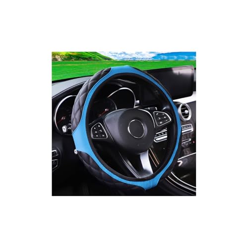 15 Inch Car Leather Steering Wheel Cover, Automotive Accessories Elastic Breathable Anti-Slip Soft Wheel Protector Fits Men and Women, Suitable for SUVs, Trucks, Vehicles and RVs (Blue) - color: Blue