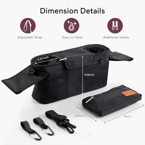 Momcozy Universal Stroller Organizer with Insulated Cup Holder Detachable Phone Bag & Shoulder Strap, Fits for Stroller Like Uppababy, Baby Jogger, Britax, BOB, Umbrella and Pet Stroller