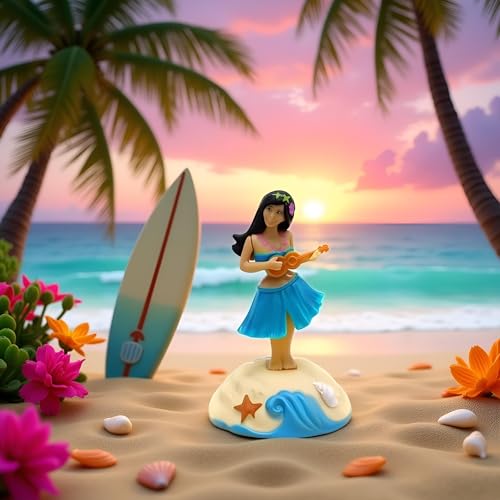 Blue Solar Powered Dancing Figures Decoration -Hawaii Shaking Head Ornaments Hula Girl -Car Dashboard Interior Decoration Desktop Ornaments,Solar Power Kits Learning and Education