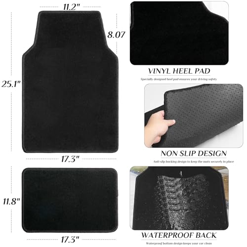 Waterproof Universal Fit Car Floor Mats,Velvet Car Carpet Mats, Black Car Mats with Anti-Slip Nibbs Backing Driver Heel Pad Fit for SUV,Vans,sedans,Trucks,Set of 4pcs Girl Women Men(All Black) - color: Black2