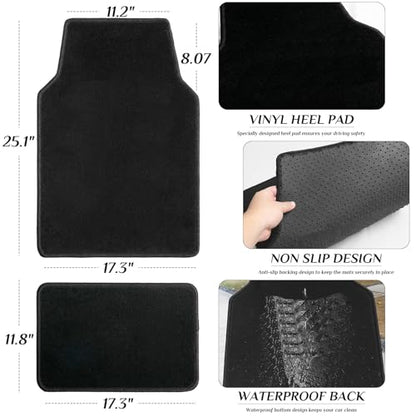 Waterproof Universal Fit Car Floor Mats,Velvet Car Carpet Mats, Black Car Mats with Anti-Slip Nibbs Backing Driver Heel Pad Fit for SUV,Vans,sedans,Trucks,Set of 4pcs Girl Women Men(All Black) - color: Black2