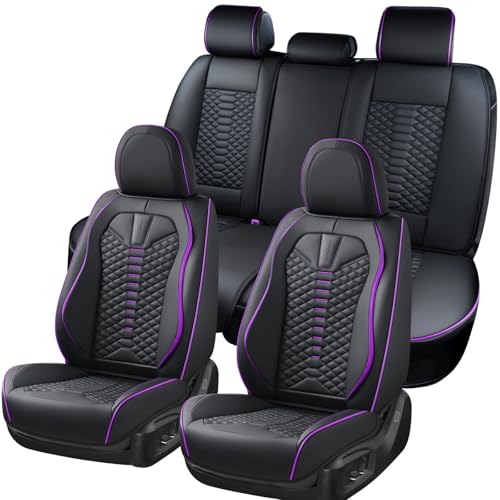 Coverado Car Seat Covers Front Seats, Nappa Leather Black&Purple Car Seat Cover, Automotive Seat Covers, Waterproof Driver Seat Protector, 2 Pack Front Seat Cover Car Seat Cushion Fit for Most Cars