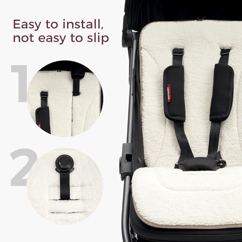 Momcozy Reversible Stroller Cushion | Universal Breathable Stroller Liner | Winter Warm Car Seat Liners | Crib Carriage Cushion Pad | Plush for Winter Use ＆Soft Fabric for All-Season Comfort - color: Khaki
