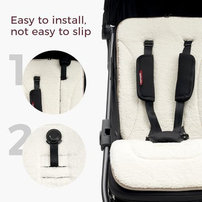 Momcozy Reversible Stroller Cushion | Universal Breathable Stroller Liner | Winter Warm Car Seat Liners | Crib Carriage Cushion Pad | Plush for Winter Use ＆Soft Fabric for All-Season Comfort - color: Khaki