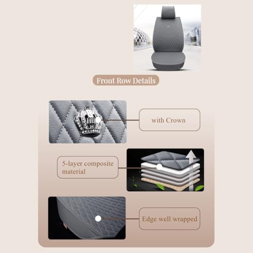 Red Rain Universal Car Seat Cover Full Set Leather Auto Seat Cushion Cover Full Coverage Waterproof Car Seat Protector (AA-Gray) - color: AA-Gray