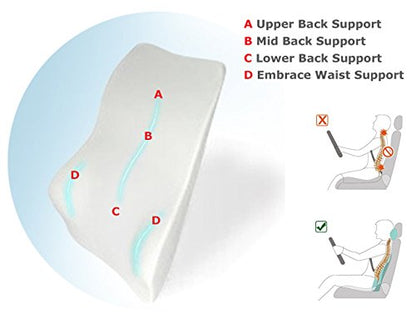 Tektrum Orthopedic Entire Back Support Full Lumbar Cushion for Car & Headrest Neck Pillow Kit - Ergonomic Thick 3D Design Fit Body Curve - Back, Neck Pain Relief, Improve Posture -Black (012011-A)