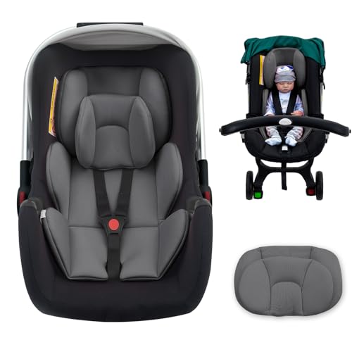 Thickened Carseat Head Support for Infant, Infant Car Seat Insert with Extra Headrest for Preemie to Newborn, Adjustable Baby Car Seat Cushion with Filled Natural Spong - color: Gray