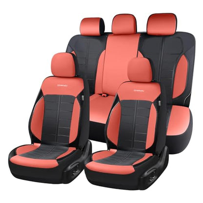 Coverado Leather Seat Covers Front and Rear Seat Cover 5 Seats Automotive Waterproof Car Seat Covers Universal Fit for Most Cars SUV Trucks, Red&Black - color: RedB, size: FullSet