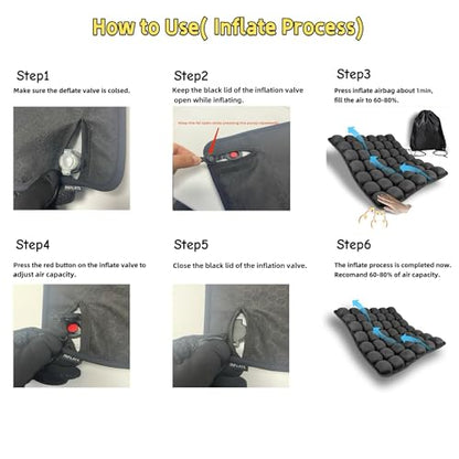 Inflatable Travel Seat Cushion with Built-in Pump - Compact Airplane Seat Cushion for Long Flights - Ergonomic Air Pad for Car, Stadium Bleachers & Desk Chair Comfort (Dark)