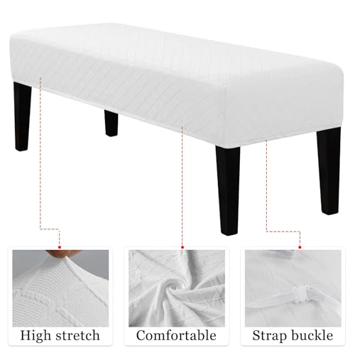 Lebaley Stretch Jacquard Ottoman & Bench Cover Removable Washable Slipcover for 42-54 inch Rectangular Benches, Bar Stools, and Dining Room Chairs (Fits 14-18" Wide),White - color: White, size: Regular - Standard