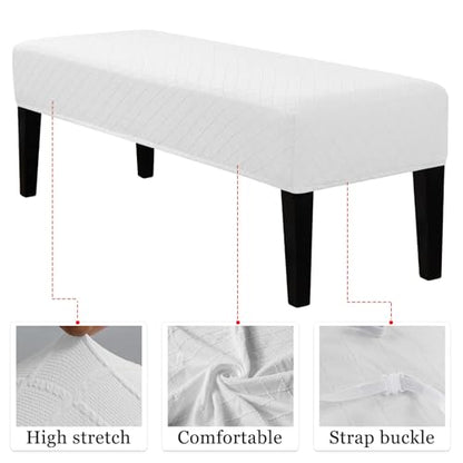 Lebaley Stretch Jacquard Ottoman & Bench Cover Removable Washable Slipcover for 42-54 inch Rectangular Benches, Bar Stools, and Dining Room Chairs (Fits 14-18" Wide),White - color: White, size: Regular - Standard