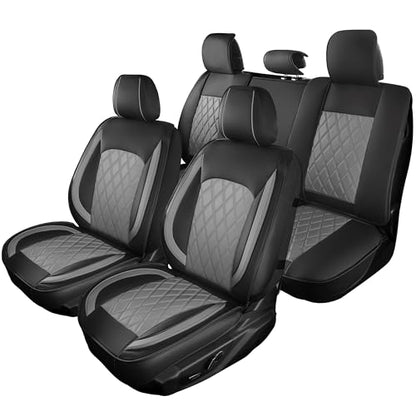 LINGVIDO Car Seat Covers Full Set (5 Seats) - Premium Perforated Nappa Leather, Waterproof Shield, Omni-Adapt Fit SUVs Sedans, Ultimate Family & Pet Protection - color: Black & Gray (B), size: Full Set (5 Seats)