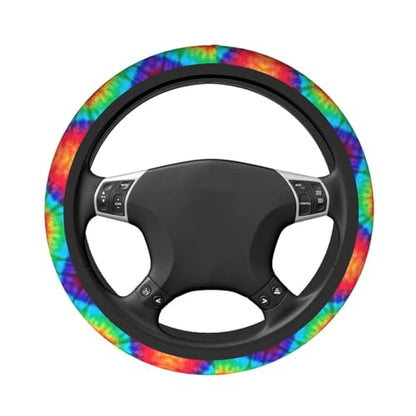 Tie Dye Steering Wheel Cover with 2 Car Coasters Non Slip Neoprene for Women Men Universal 15 Inch - color: Tie Dye