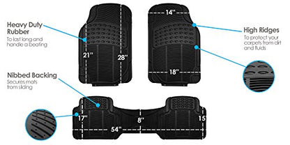 FH Group Automotive Floor Mats Solid ClimaProof for all weather protection Universal Fit Trimmable Heavy Duty fits most Cars, SUVs, and Trucks, 3pc Full Set Black