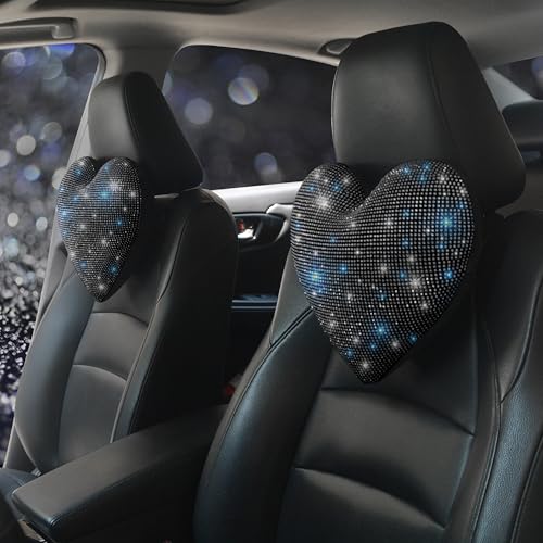 Car Headrest Neck Pillows Rhinestone Automobile Headrest Cover Car Headrest Neck Pillow for Driving with Bling Bling Crystal Car Accessories for Women, Girls and Ladies Black 2 Pieces - color: Black 2pcs