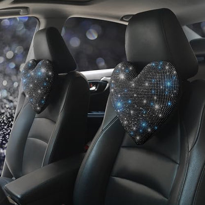 Car Headrest Neck Pillows Rhinestone Automobile Headrest Cover Car Headrest Neck Pillow for Driving with Bling Bling Crystal Car Accessories for Women, Girls and Ladies Black 2 Pieces - color: Black 2pcs