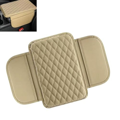 Car Center Console Cover, Upgrade Soft Skin-friendly Leather Arm Rest Cover for Car, Universal Anti-slip Scratch-resistant Armrest Mat with Side Storage Bags, for Trucks, Cars, SUVs (Beige) - color: Beige