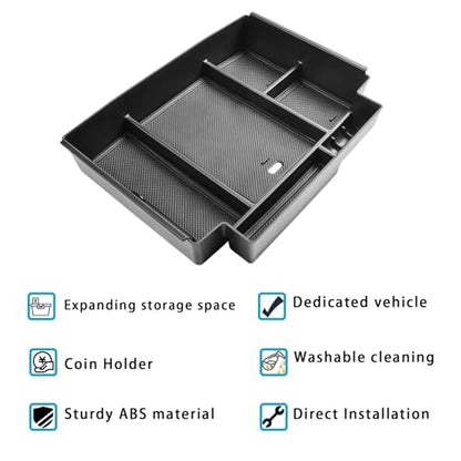 EDBETOS Power Sliding Console Organizer Compatible with 2021-2024 2025 2026 Chevy Tahoe Suburban/GMC Yukon Accessories Armrest Box Insert Tray,(NOT Fit Standard Console with charging socket),Black