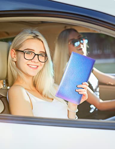 Mymazn Car Registration and Insurance Holder, PU Leather Glove Box Car Organizer with Magnetic Closure, Car Document Holder for Driver's License & Essential Documents (Iridescent blue) - color: Iridescentblue