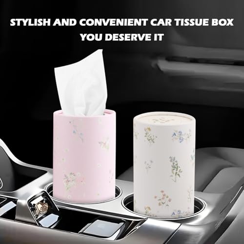 4PCS Cars Tissue Holder,Refillable & Pull-Out Car Tissues Cylinder with 50-Count Per Box,Exquisite Cup Holder Tissues for Cars with Easy Open Lid for Travel and Daily Use