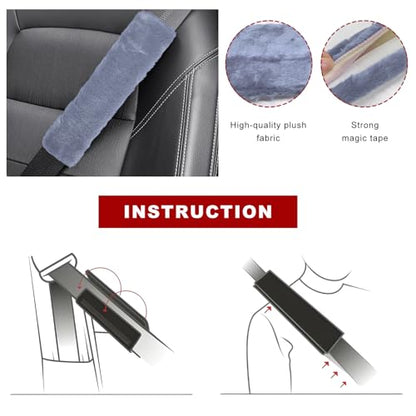 Sun Walker 2PCS Seat Belt Shoulder Pads, Fluffy Soft Plush Auto Seat Belt Pads for Protecting Your Neck & Shoulder, Comfortable Seatbelt Cover Warm Protective Cushion for Most Cars (Gray) - color: Gray
