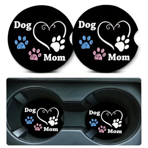 Car Coasters for Cup Holders,2 Pack Dog Mom Paw Car Coasters,2.75" Universal Size Anti Slip Rubber Mat,Automotive Cup Holder Decal Decor Accessories,Dog Mom Paw Gifts for Women,Men,Mom - color: Dog Mom