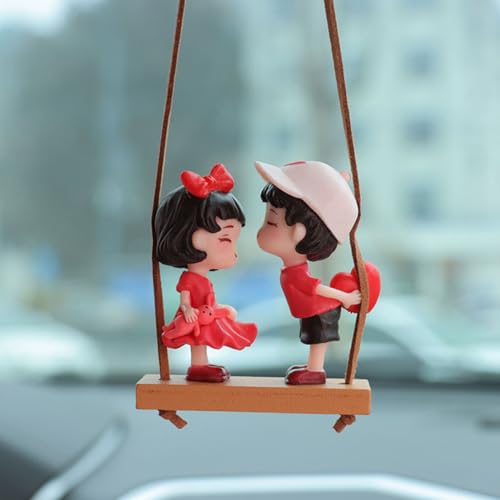 Cute Swinging Couple Car Hanging Ornament, Cartoon Boy and Girl Lovers Rear View Mirrior Hanging Accessories, Car Interior Decorations Charm Pendant for Men Women Teens Gift (Standing Couples) - color: Standing Couples