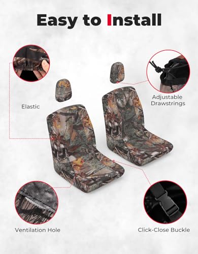 KEMIMOTO UTV Seat Cover, Bucket Cushion Sleeve Set Camo, Compatible with Rhino 450 660 700, Fits with Rhino Bucket Seat Cover with Headrest Cover - color: Camo