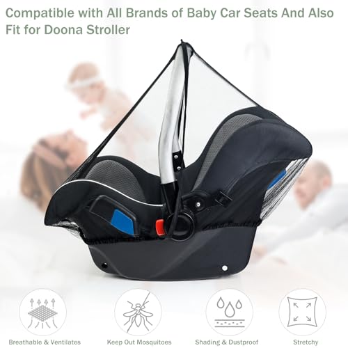 2 Pack Baby Mosquito Net for Infant Car Seats - Mosquito Net for Baby Car Seats, Stroller, Bassinet, Carrier - Breathable Elastic Netting Easy Fitting - Durable Long Lasting Shield (White + Black)