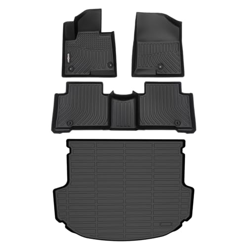 GINOWY- Floor Mats & Cargo Liner for Hyundai Santa FE Sport 2013-2018, TPE Rubber All Weather Protection Mats Santa Fe Sport, Anti-Slip Waterproof Trunk Mat Car Floor Liners Accessories, Black - style: 21) for Hyundai Santa Fe Sport 2013-2018 Full Set