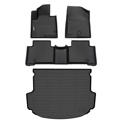 GINOWY- Floor Mats & Cargo Liner for Hyundai Santa FE Sport 2013-2018, TPE Rubber All Weather Protection Mats Santa Fe Sport, Anti-Slip Waterproof Trunk Mat Car Floor Liners Accessories, Black - style: 21) for Hyundai Santa Fe Sport 2013-2018 Full Set