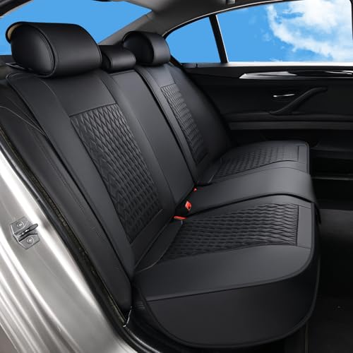 Huidasource Back Seat Covers, Luxury Nappa Leather Rear Seat Cover with Velcro Adjustable, Child Seats, Ventilation Holes, Seat Belts, Car Back Seat Cover Universal Fit for Most Cars SUV Trucks, Black - color: R# Black, size: Rear