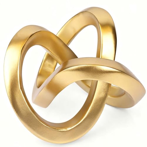 Knot Geometric Sculpture Decor,Mid Century Modern Abstract Figurines,Home Decor Statue,Bookcase Decor,Decorative Accents for Living Room, Coffee Table, Office Desktop, Shelf (Gold) - color: Gold