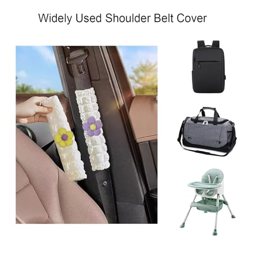 Car Seat Belt Cover Pad, 2 Pack Flower Car Accessorie Seatbelt Covers Cushion Neck Shoulder Strap Protector Universal Seat Belt Cover for Adults and Kids (Purple and Yellow) - color: Purple and Yellow