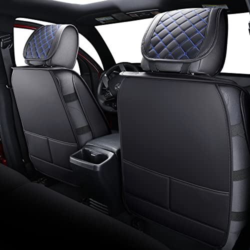 Tomatoman Tacoma Seat Covers Compatible with Toyota Tacoma 2005-2023 2024 2025 2026 SR V6 TRD Sport Extended Access Cab Truck Waterproof Faux Leather(Full Set, Black-Blue) - color: Full Set/Black-Blue