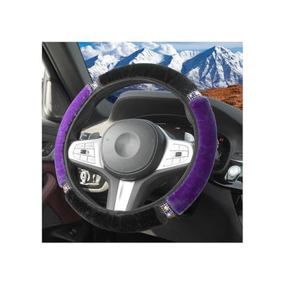HZEL Bling Car Steering Wheel Cover, Fluffy Crystal Rhinestone Vehicle Steer Wheel Protector, Sparkly Diamond Automotive Wheel Cover Adaptable to 14.5-15 Inches, Universal for Most Cars (Purple)