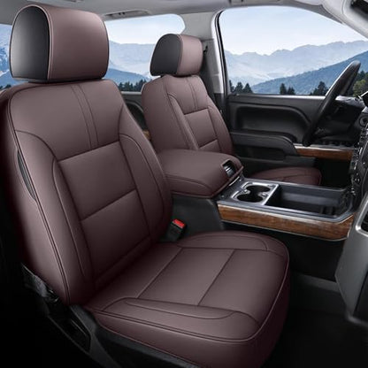 Coverado Chevy Silverado Seat Covers, Faux Leather Seat Covers Fit for Chevy Silverado GMC Sierra 2007-2026 1500, 2015-2026 2500HD 3500HD Crew Double Extended Cab (Front,Brown) - color: Brown, size: Front(2007-2025)