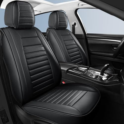 HChengkikz Car Seat Covers, Breathable Faux Leather Auto Seat Covers, Waterproof Automotive Seat Covers, Universal Vehicle Seat Covers for Sedans SUV Pick-up Truck (2 PCS Front Seat, Black) - color: Style2 Black, size: Front Seat