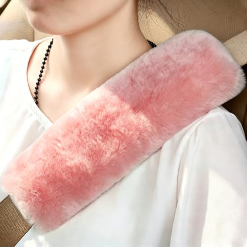 Genuine Sheepskin Soft Fuzzy Car Seat Belt Pad,2 Pack Fluffy Seat Belt Cover for Shoulder Pad Neck Cushion Protector Car Accessories (Soft Pink) - color: Soft Pink, size: Shearling Wool