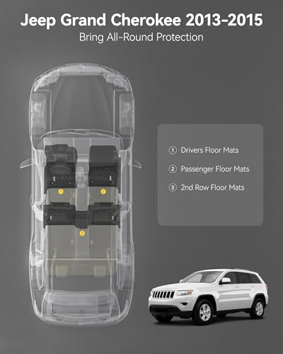 3W Floor Mats Compatible for Jeep Grand Cherokee 2013-2015 (Non L) TPE All Weather Custom Fit Floor Liner 1st and 2nd Row Full Set Car Mats, Black - size: Jeep Grand Cherokee 2013-2015 Floor Mat