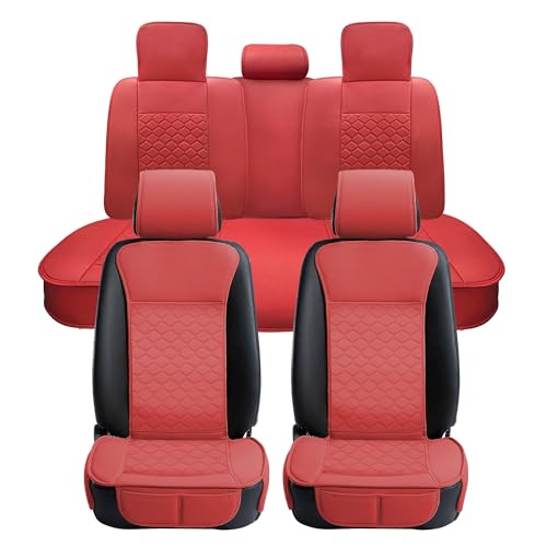 Elantrip Car Seat Cover Full Set Leather Car Seat Protector Universal fit for Most Cars SUVs and Trucks Water Proof Front and Rear Seat Protector Red - color: Red, size: Full Set