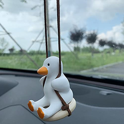 Car Rearview Mirror Hanging Accessories, Cute Swinging Duck Car Interior Ornament Mirrors Funny Decoration