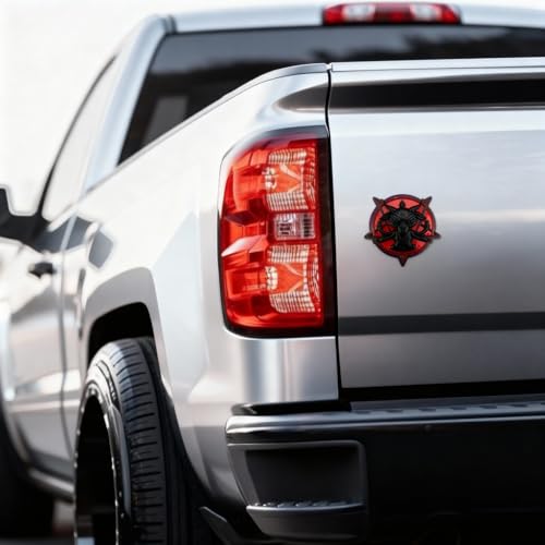 Occult Goat Car Emblem – Metal 3D Black Badge with 3M Adhesive – Mystical Goat Decal for Car, Truck, Motorcycle, Window, Door, or Home Decor (Red and Black) - color: Red and Black