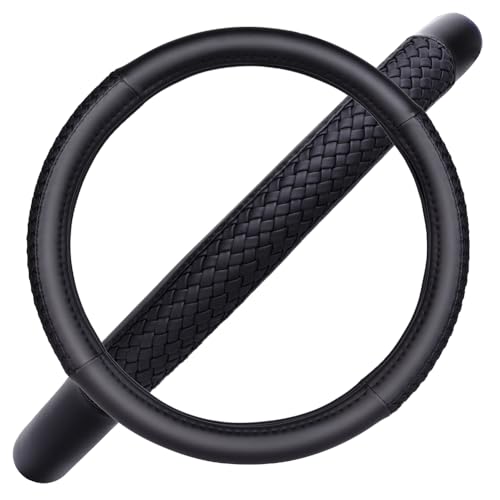 Flying Banner car Steering Wheel Cover Faux Leather Massage Universal fit 3D Honeycomb Hole Anti-Slip Sporty 15 Inches (Sliod Black Woven) - color: Sliod Black Woven
