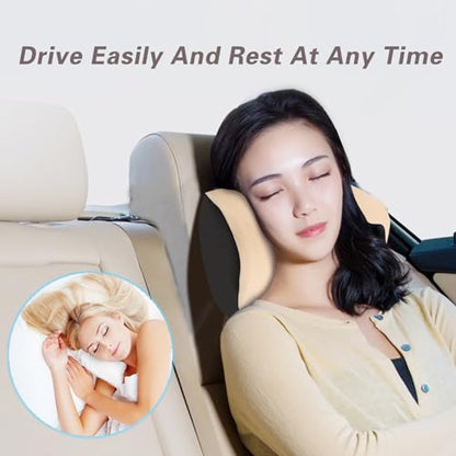 Make Restful Car Headrest Pillow, Car Pillow for Driving with Adjustable Strap, Breathable Removable Cover & Ergonomic Design - Softness Travel Car Neck Support Pillow(Beige, 1PC)