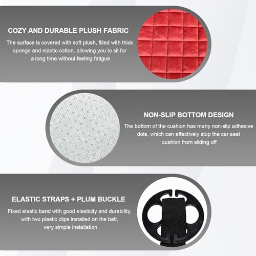 DXNQ Car Seat Cushion, Soft Plush Auto Seat Cover with Non-Slip Silicone Bottom & Storage Pocket, Universal Breathable Vehicle Seat Cushion Pad for Car Truck SUV, Car Accessories (Red) - color: Red